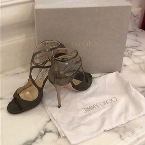 Jimmy Choo Lang Metallic Green/Gold  Strap - 9.5